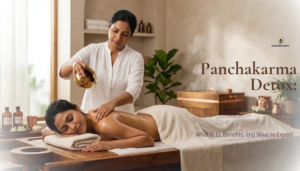 Panchakarma detox therapy with Ayurvedic oil massage in a calming wellness room