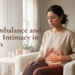 Pitta imbalance causing painful intimacy in women, woman holding stomach